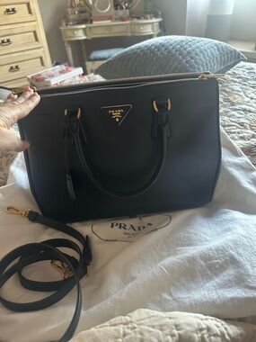 Prada Black Saffiano Satchel with Gold Hardware